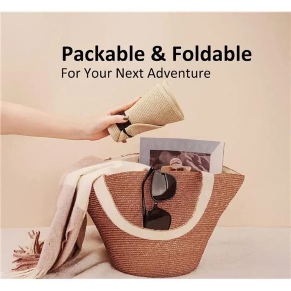 New Sun Visor Hats for Wome  Summer Ponytail Foldable‎ Straw Beach Hat UPF 50+